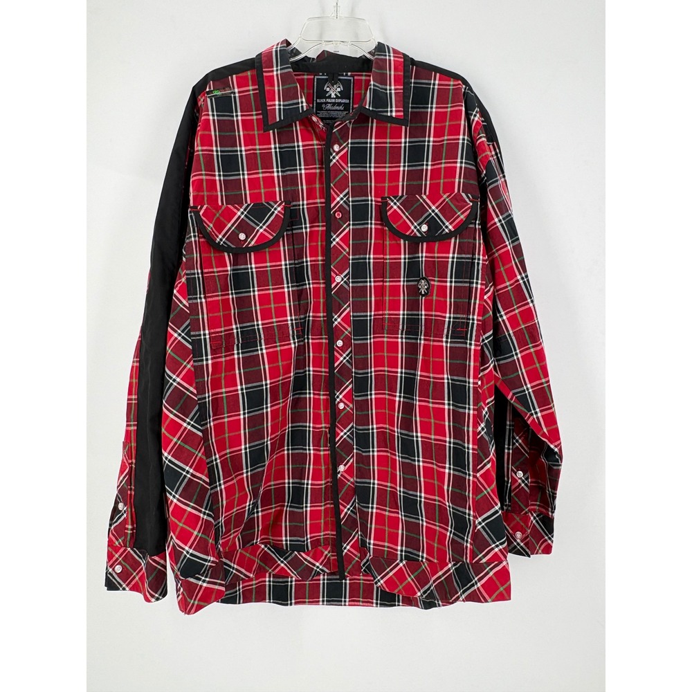 Akademiks Black Polar Explorer Plaid Long Sleeve Button Up Shirt Men's 2XL